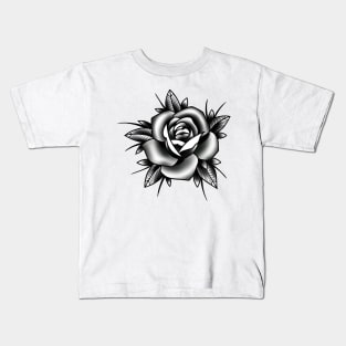 Traditional Rose Black and Grey Tattoo style design Kids T-Shirt